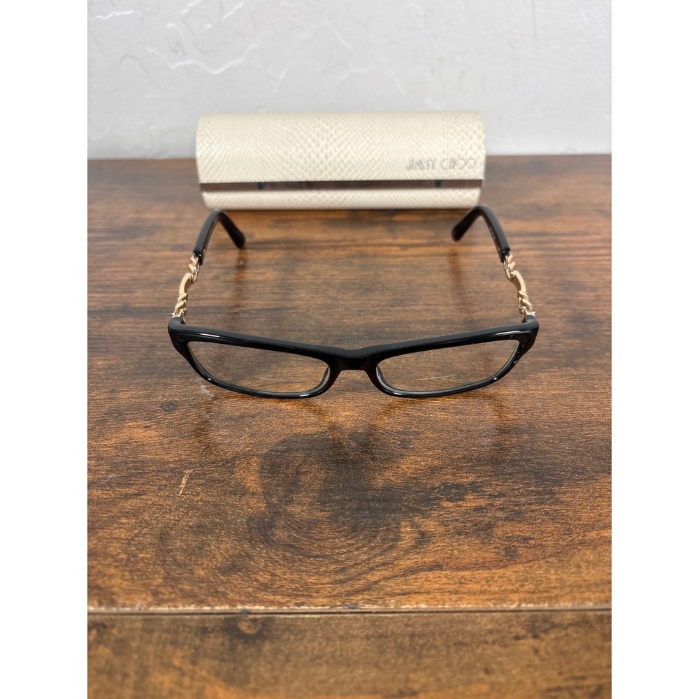 Jimmy Choo JC85 QFE Black Gold Chain Link Cat Eye Eyeglasses Frames Italy Case